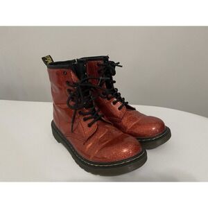 Dr DOC Marten 1460 Y Red Glitter Lace Up Boots -‎ Size 5 US M / 4 UK